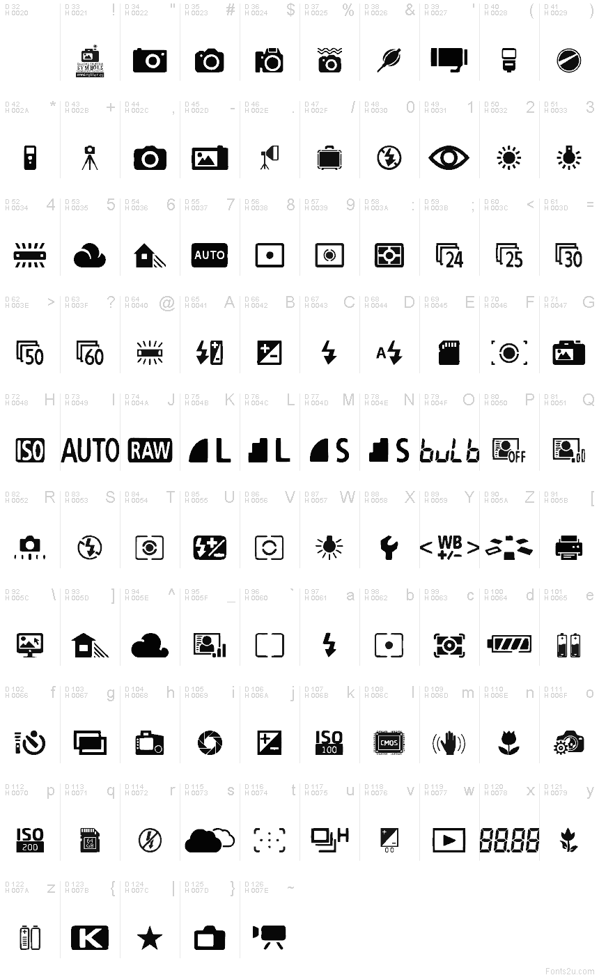 Digital Camera Symbols font