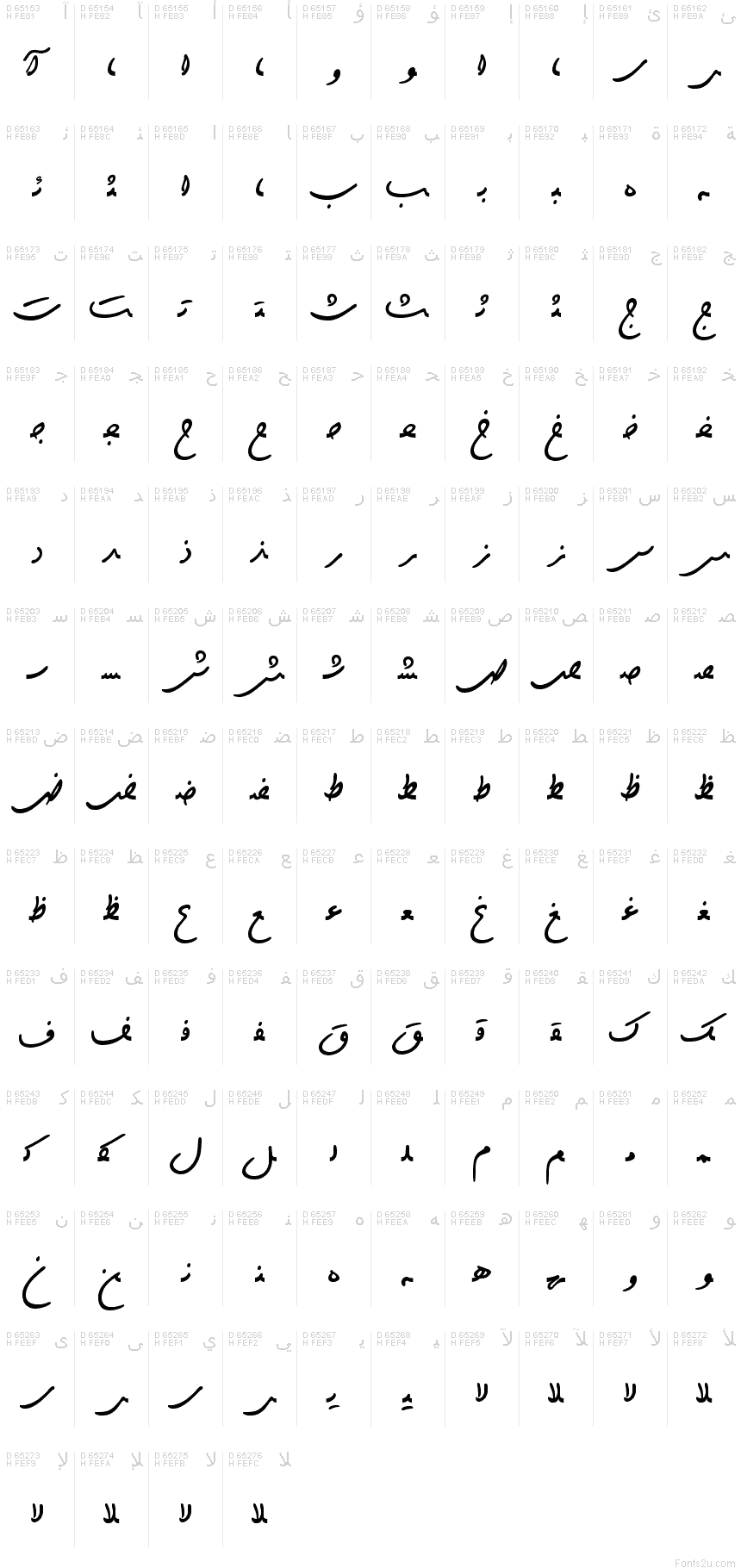 ABS_ B Titr Bold (dostantarikh.tk) font character map: Arabic Presentation Forms-B, page 1