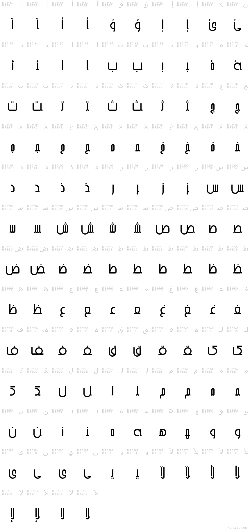 Arabic Presentation Forms-B - Character map