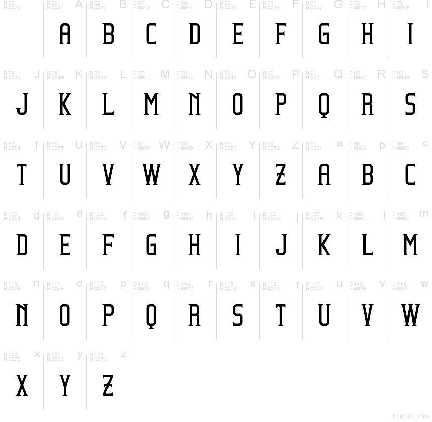 Beholder Book Regular font character map: Basic Latin, page 1