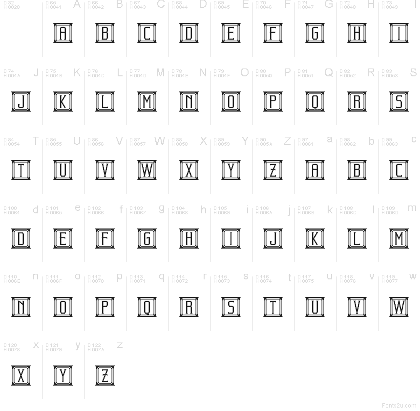 Beholder Capitals Elegant Regular font character map: Basic Latin, page 1