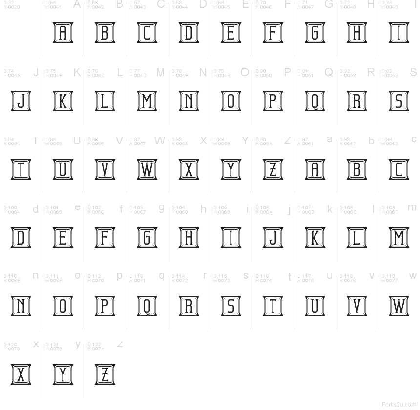 Beholder Capitals Flat Regular font character map: Basic Latin, page 1