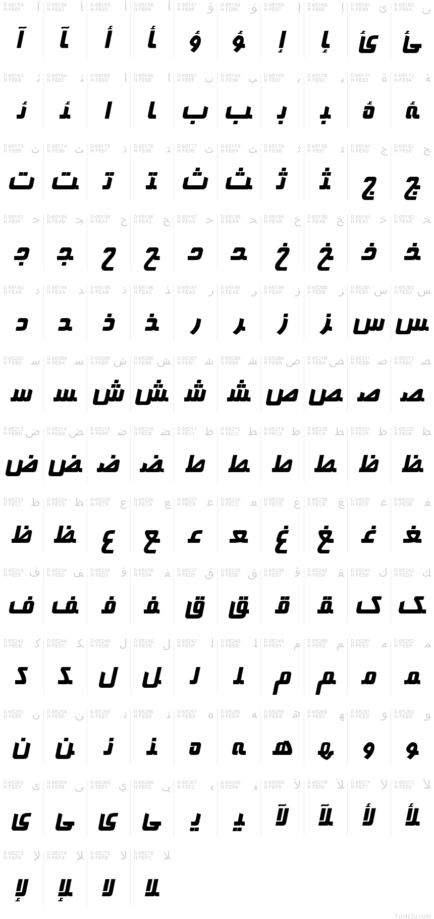 Table des caractères de B Farnaz : Formes-B de présentation arabe, page 1