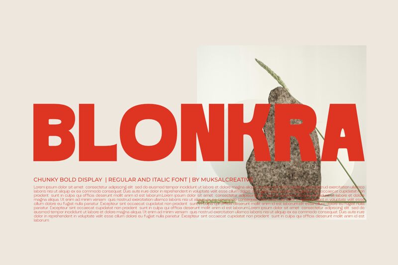 Blonkra Regular font presentation and specimen