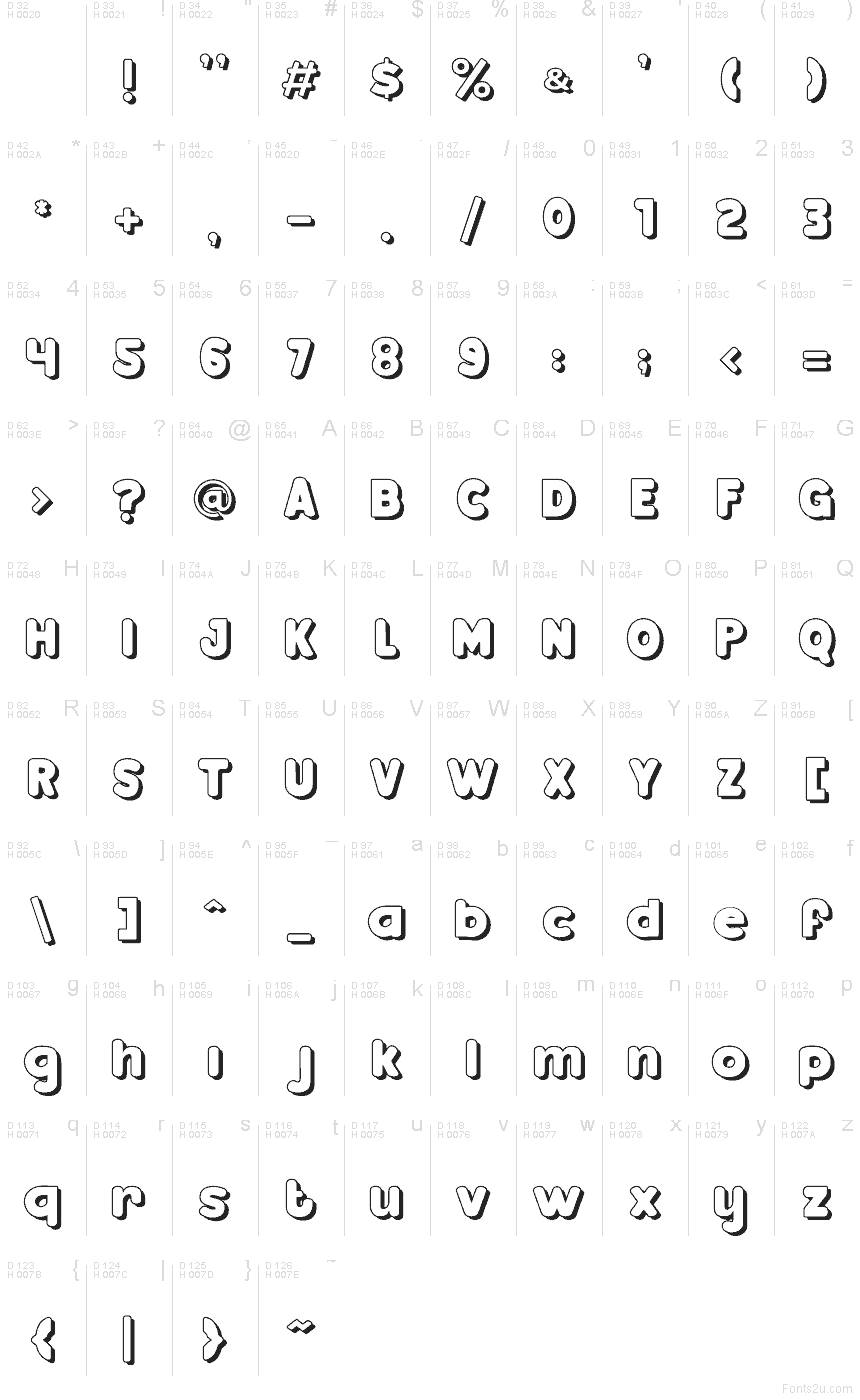 Bloksy Four font character map: Basic Latin, page 1