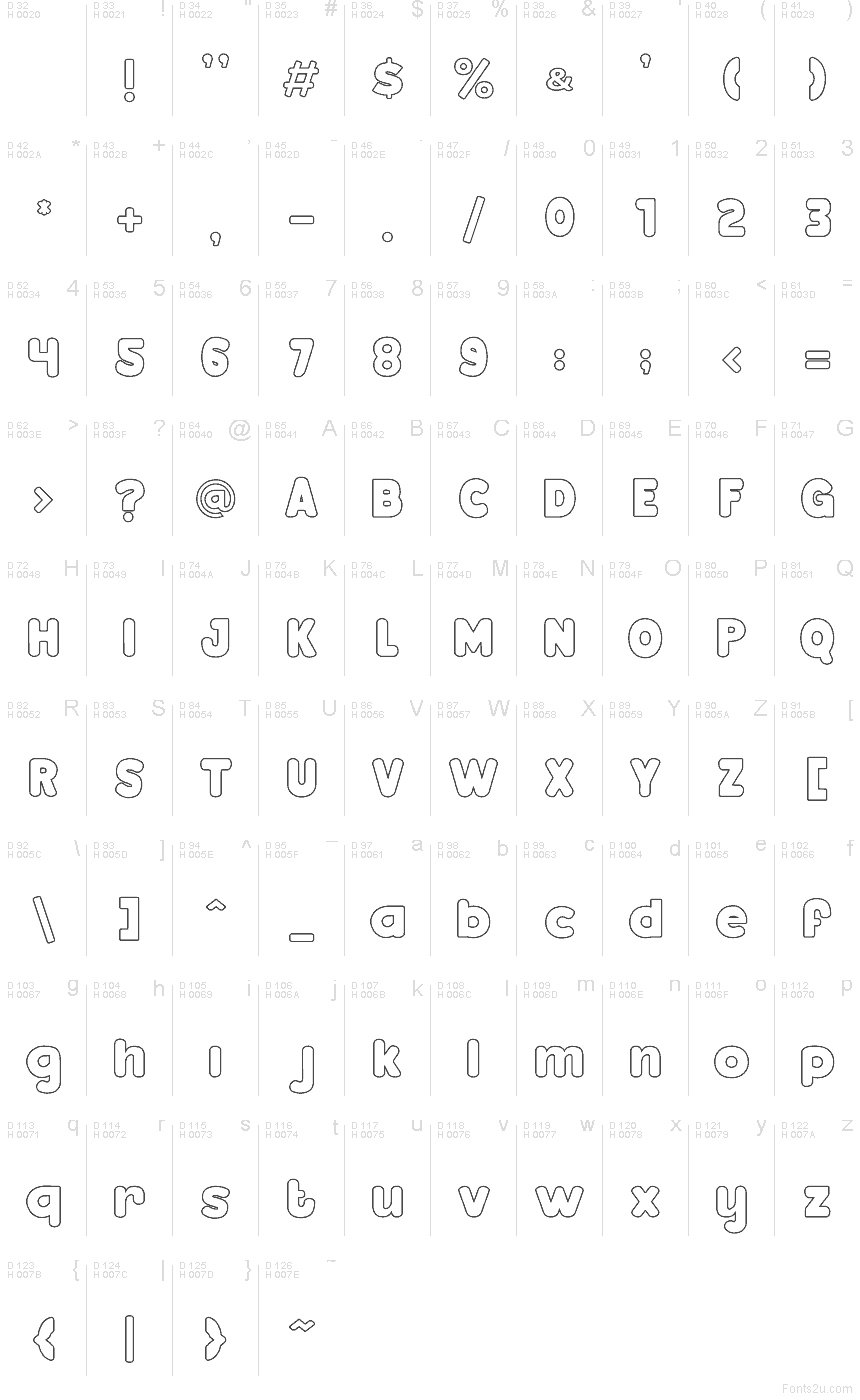 Bloksy Twoの文字一覧：基本ラテン文字、1ページ目