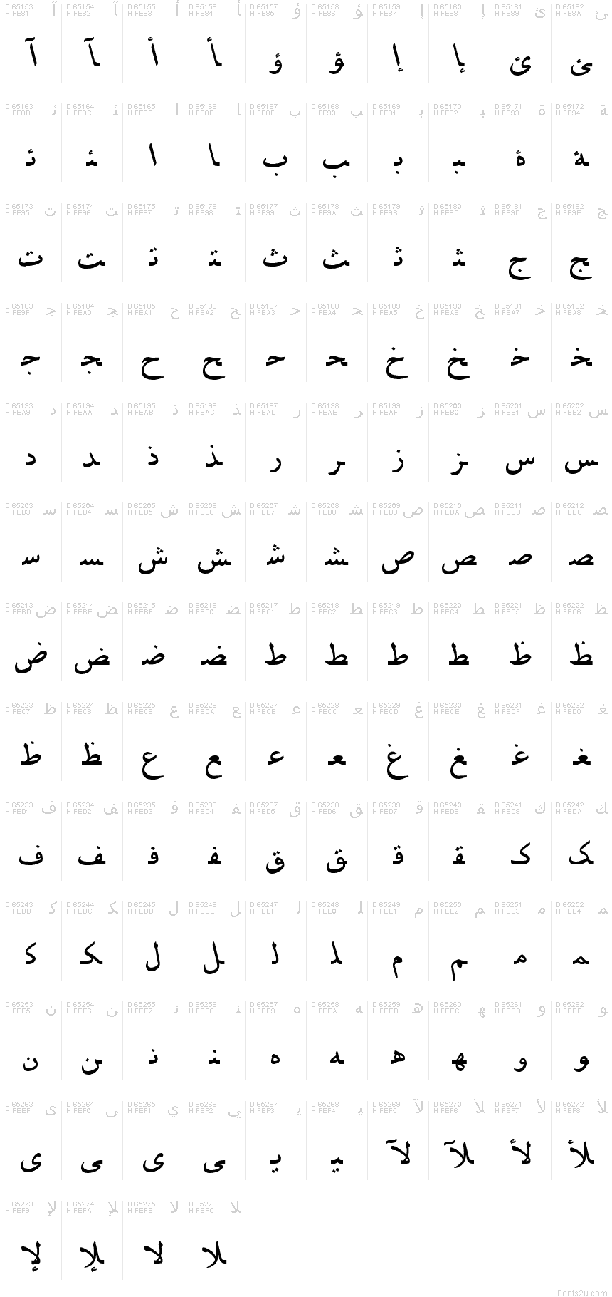 Zeichentabelle von B Mashhad BoldItalic: Arabische Präsentationsformen-B, Seite 1
