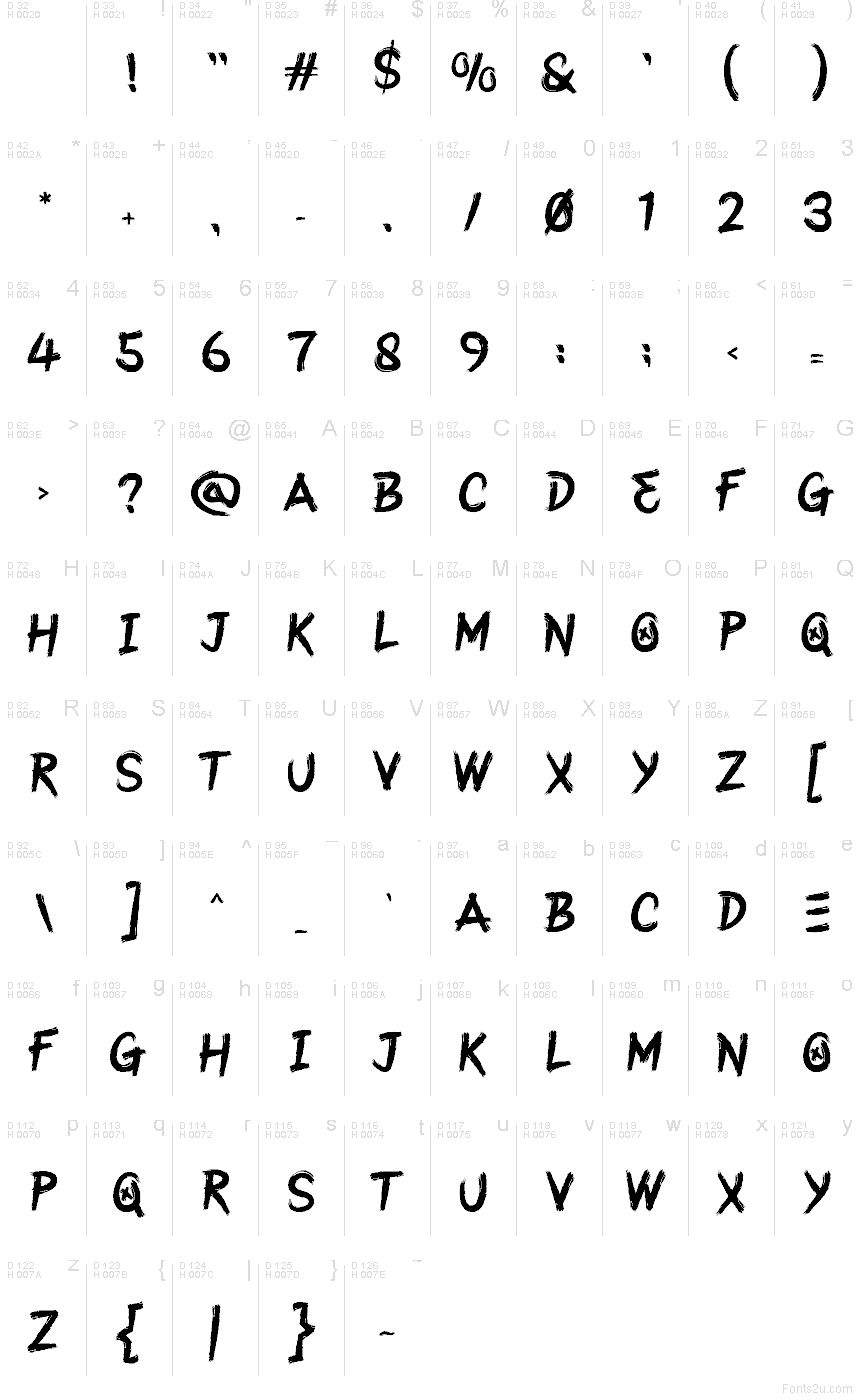 Boicot font character map: Basic Latin, page 1
