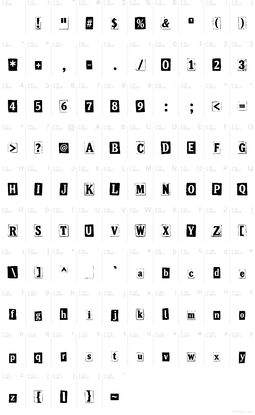 Bring Me A Helicopter! font character map: Basic Latin, page 1
