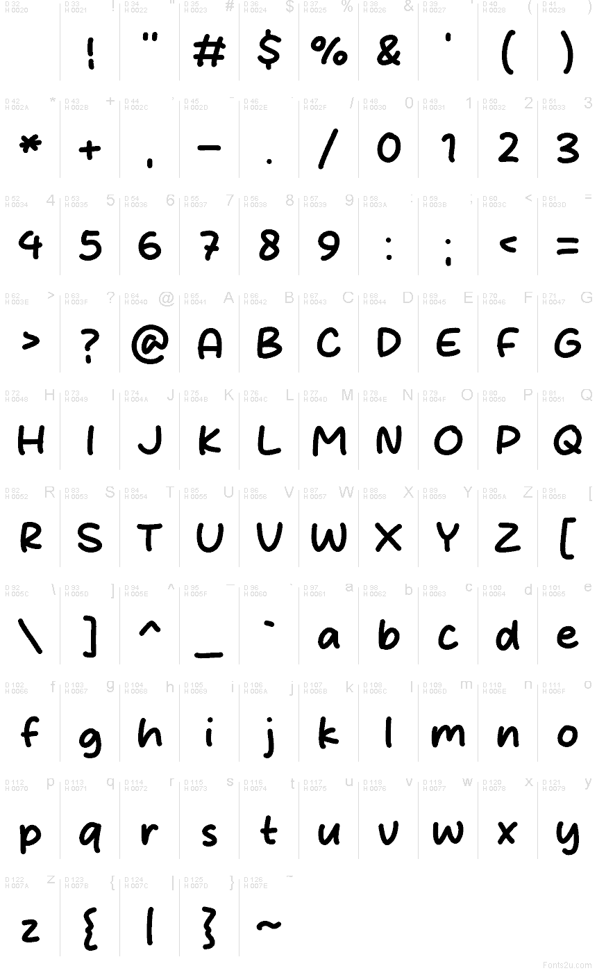 Table des caractères de Brown Cookies : Latin de base, page 1