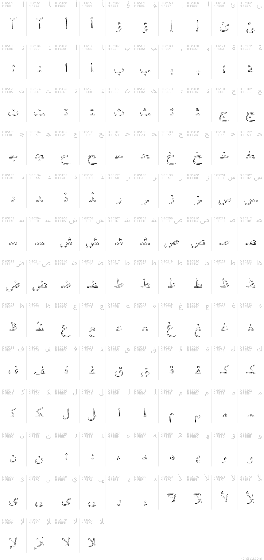 Table des caractères de B Tawfig Outline : Formes-B de présentation arabe, page 1