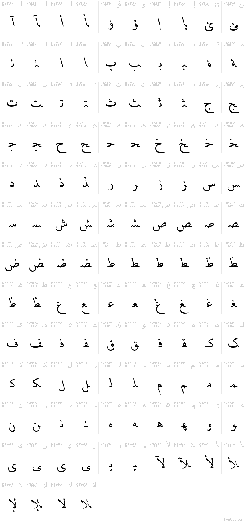 Mappa dei caratteri di B Tehran Italic: Presentazione araba forme-B, pagina 1