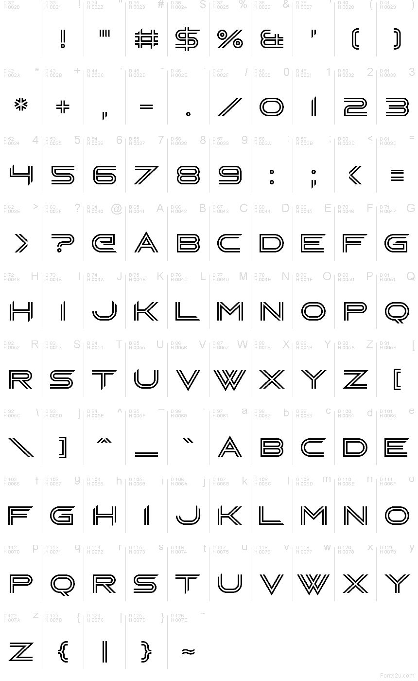 Chopera font character map: Basic Latin, page 1