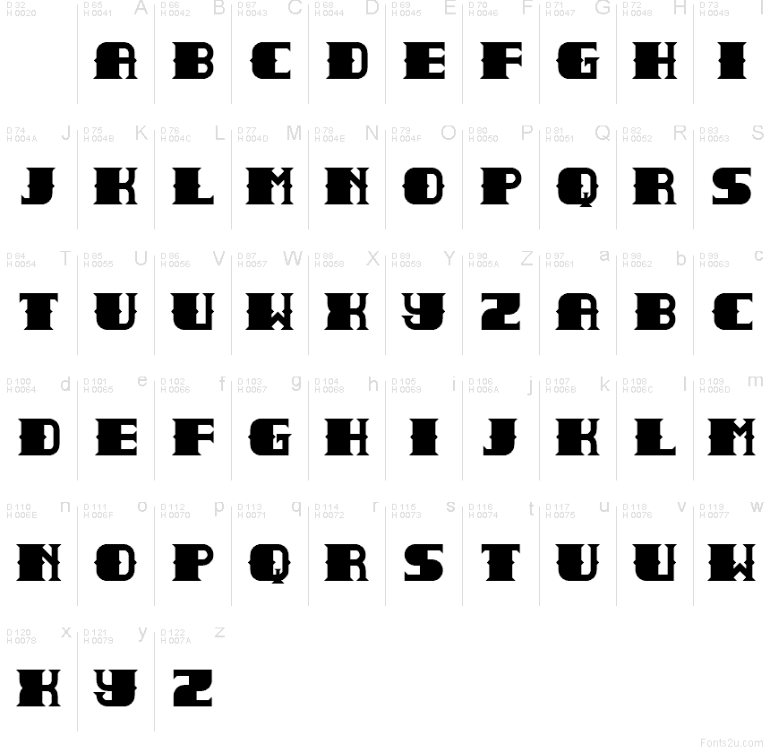 Combat Book Regular font character map: Basic Latin, page 1