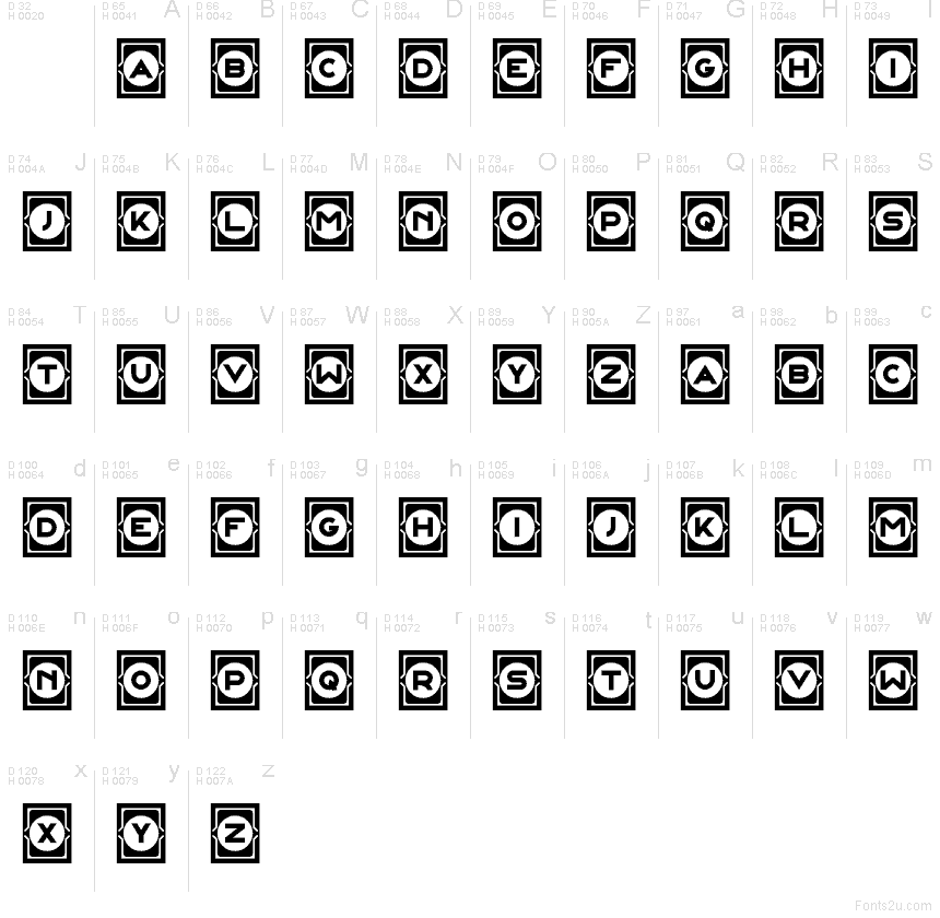 Table des caractères de Concave Frames Retro Regular : Latin de base, page 1