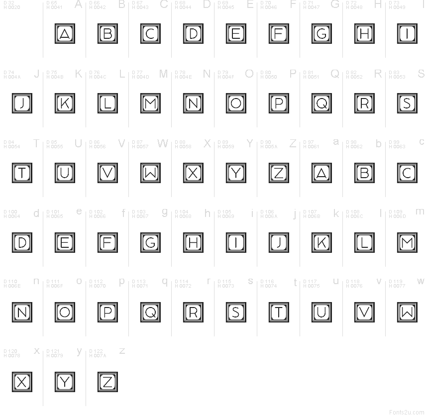 Crayon Elegant Regular font character map: Basic Latin, page 1