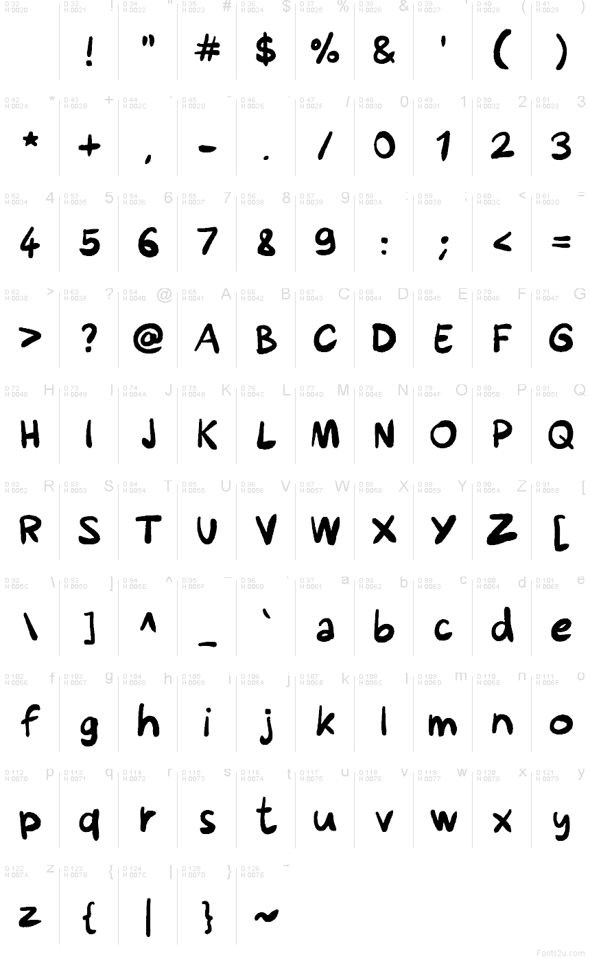 Cyp Regular font character map: Basic Latin, page 1