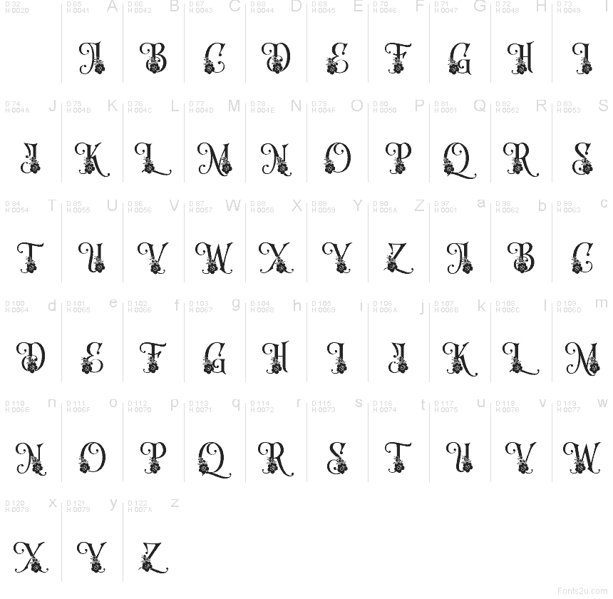 Decorative Font Stone Crusher font character map: Basic Latin, page 1