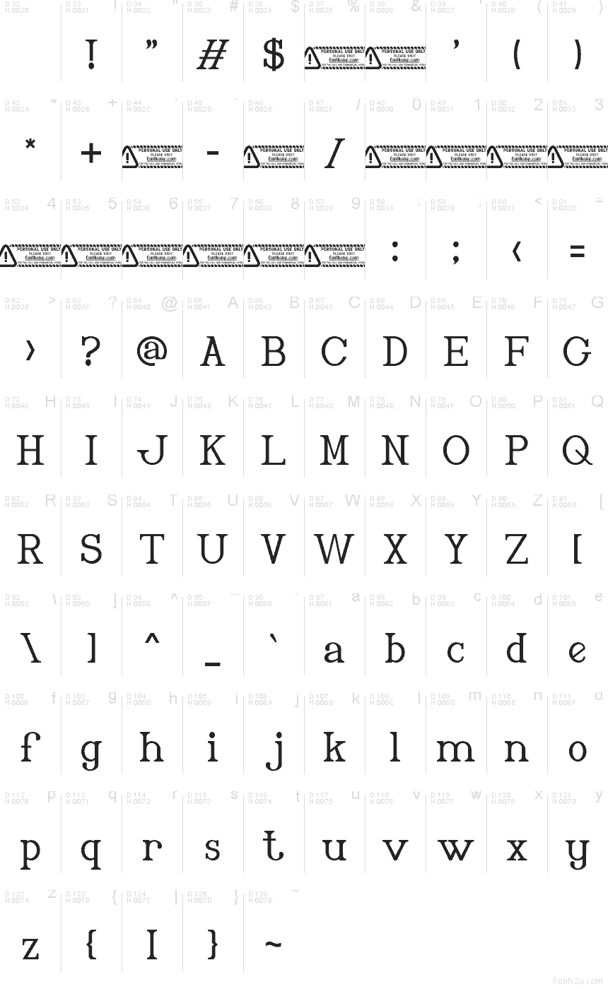 Latino di base - Mappa caratteri