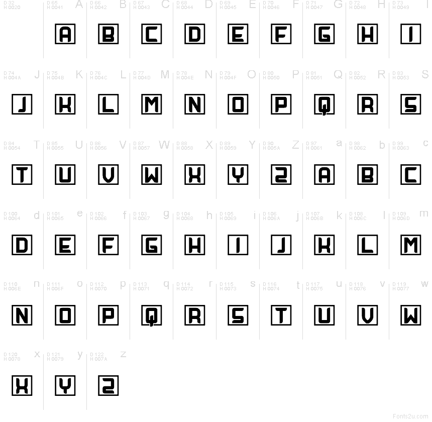 Floralogy Capitals Flat Regular font character map: Basic Latin, page 1