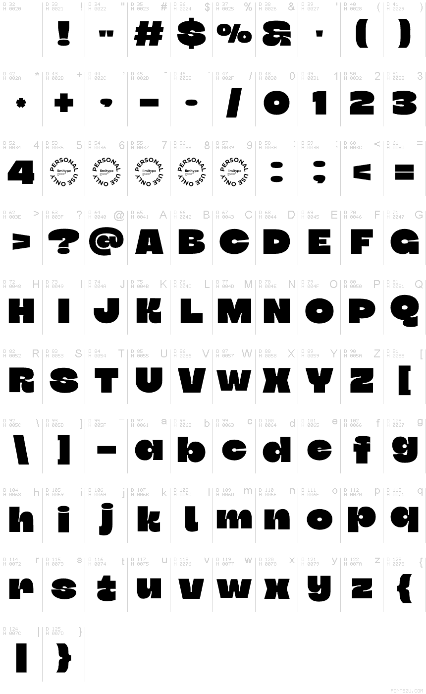 Table des caractères de Skyvia Bold : Latin de base, page 1