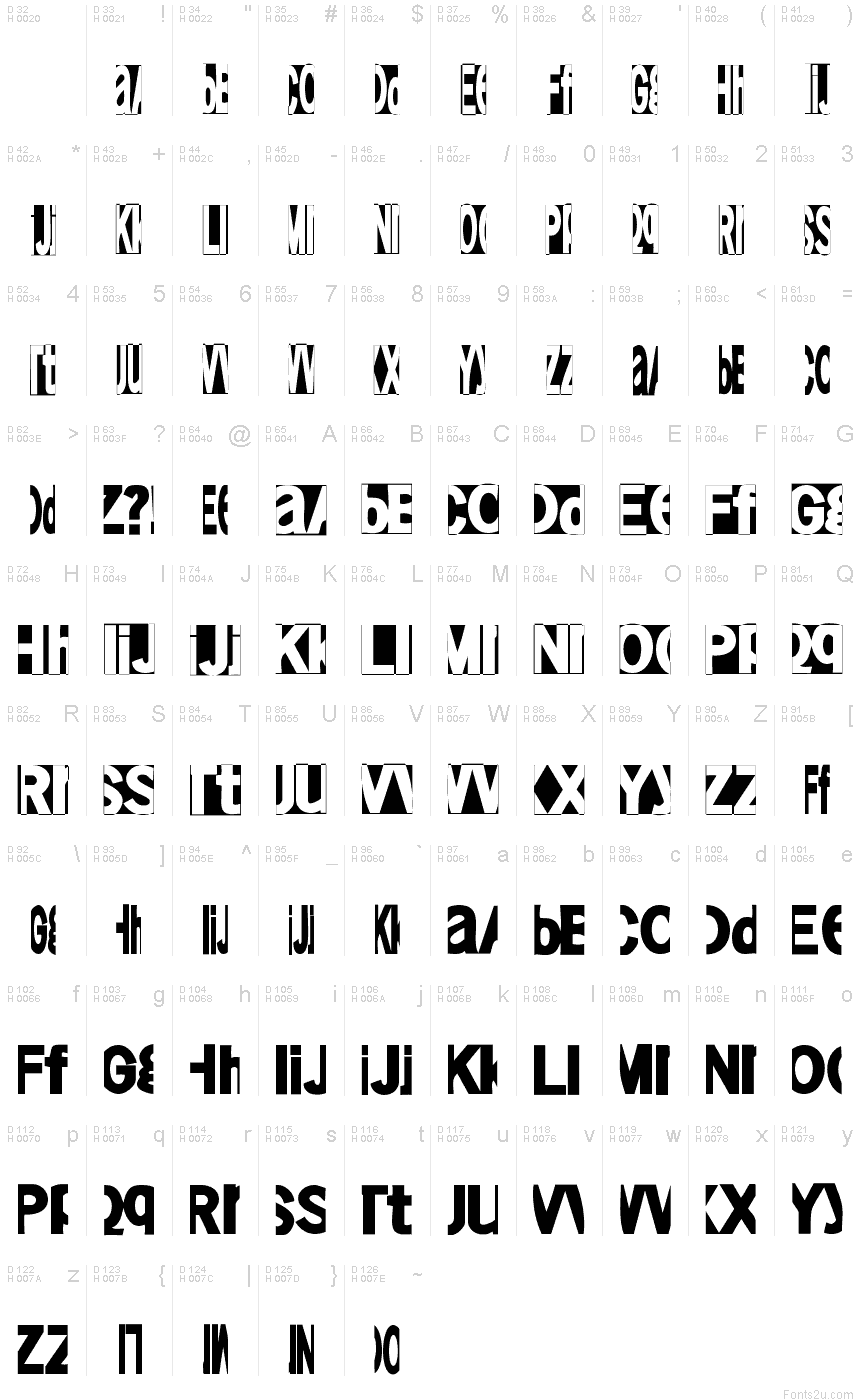 Základní latinka - Tabulka znaků