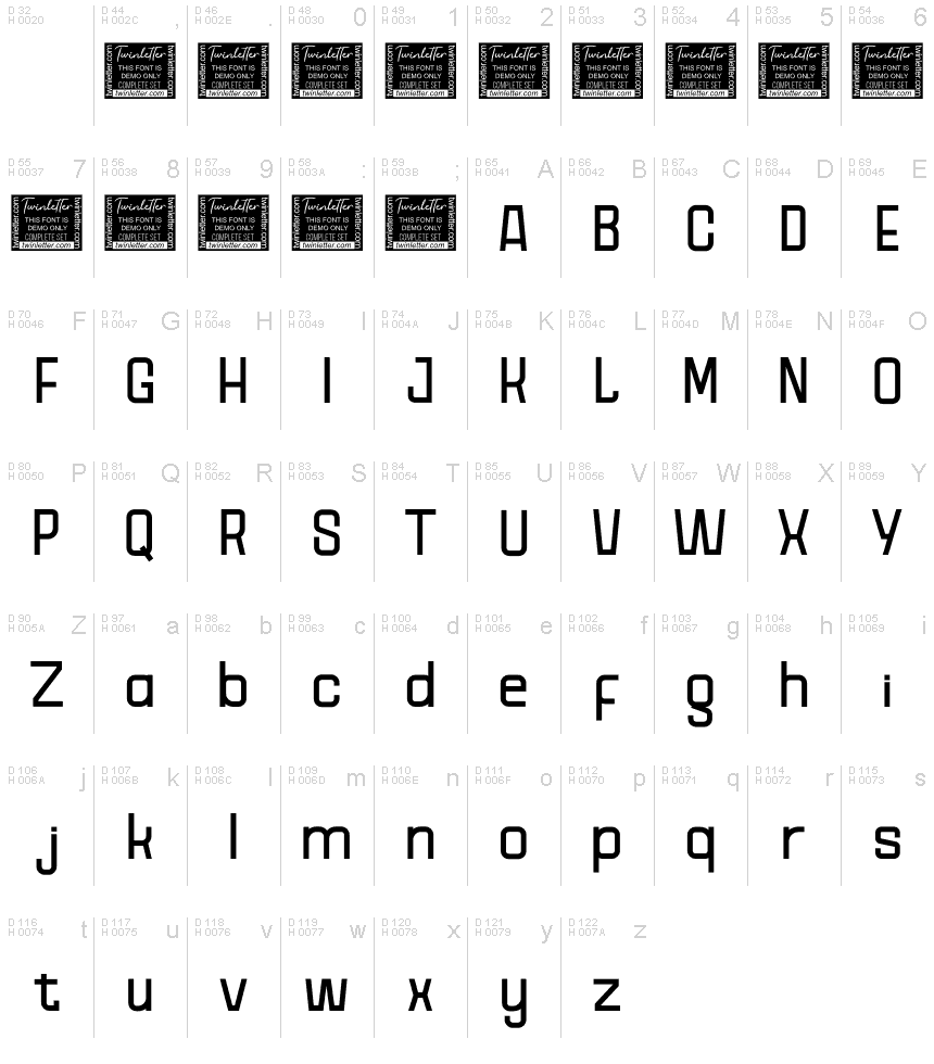 基本ラテン文字 - 文字マップ