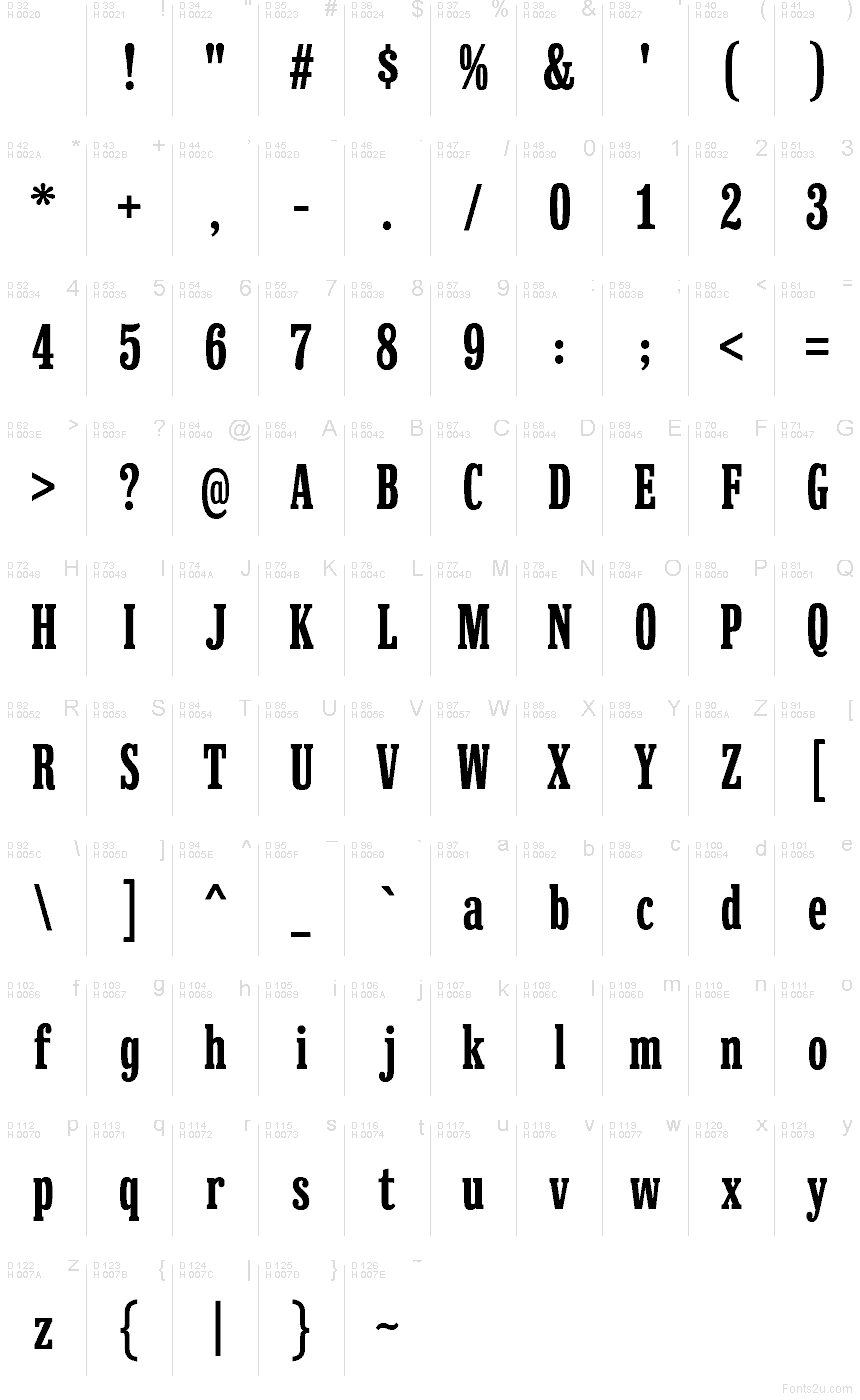 Hackensack SemiBold font character map: Basic Latin, page 1