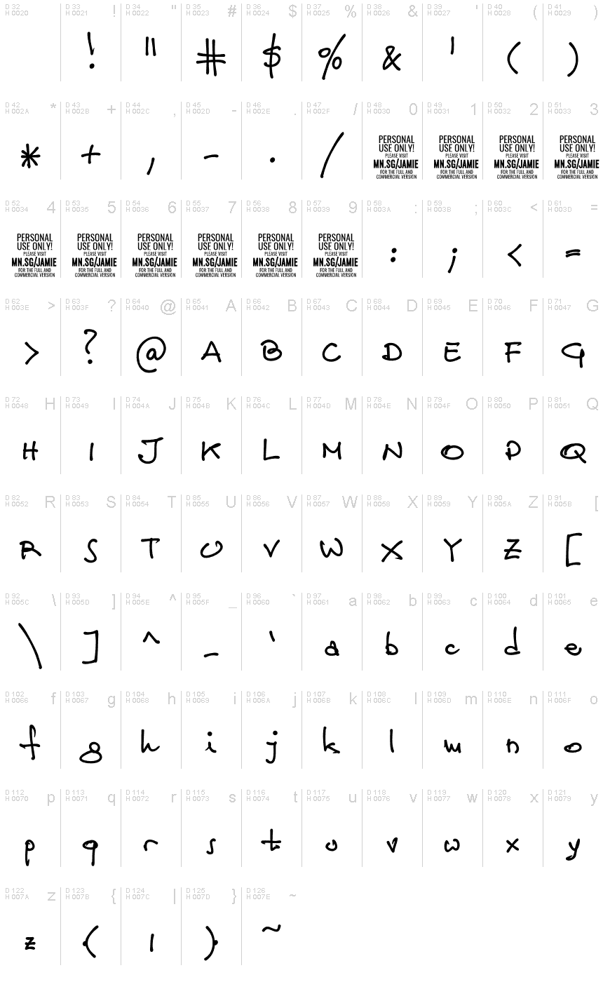 Jamie Handwriting PERSONAL USE Regular font | Fonts2u.com