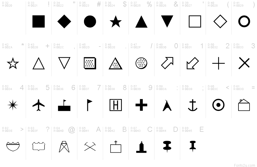 Map symbols. Glyphs карта. Символы в Basic. Символы для маппинга. Шрифт символы для приборов.