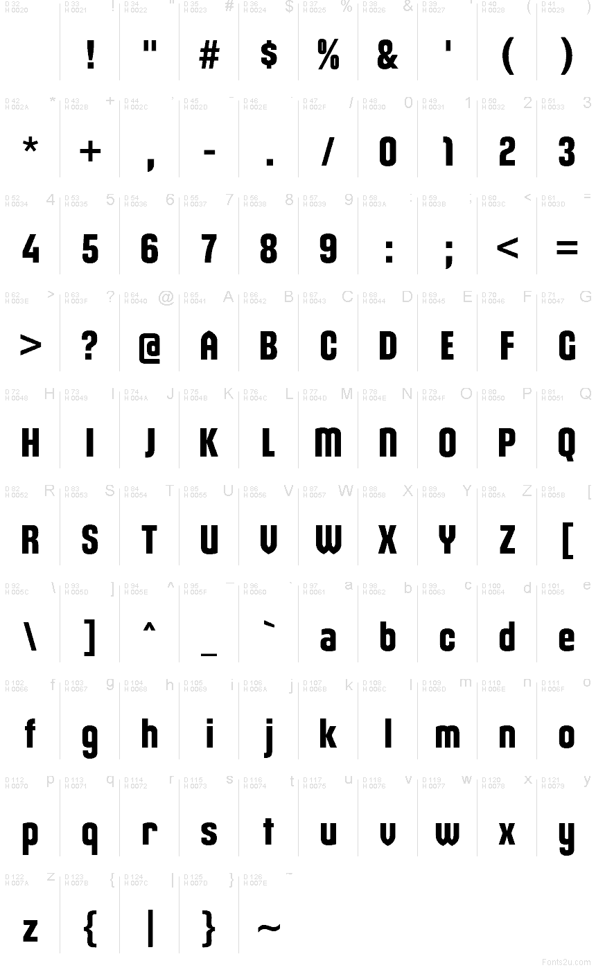 Maqui Heavy font character map: Basic Latin, page 1