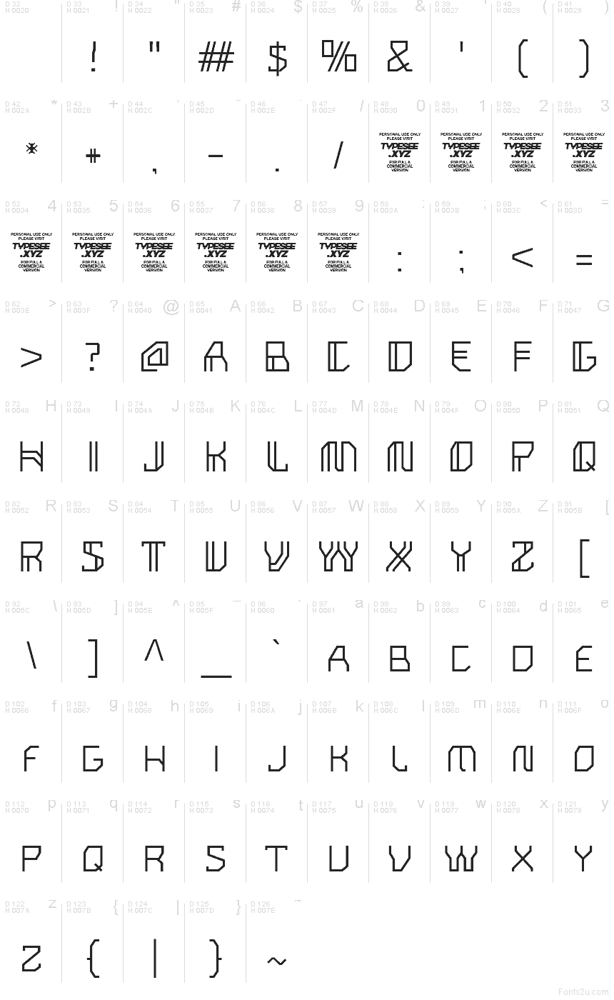 Базовая латиница - Таблица символов