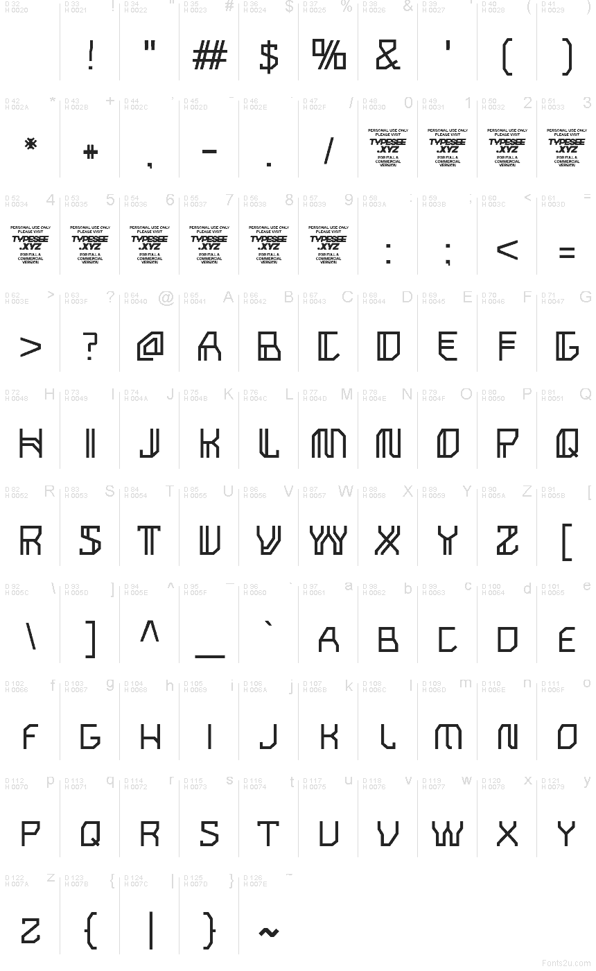 Базовая латиница - Таблица символов