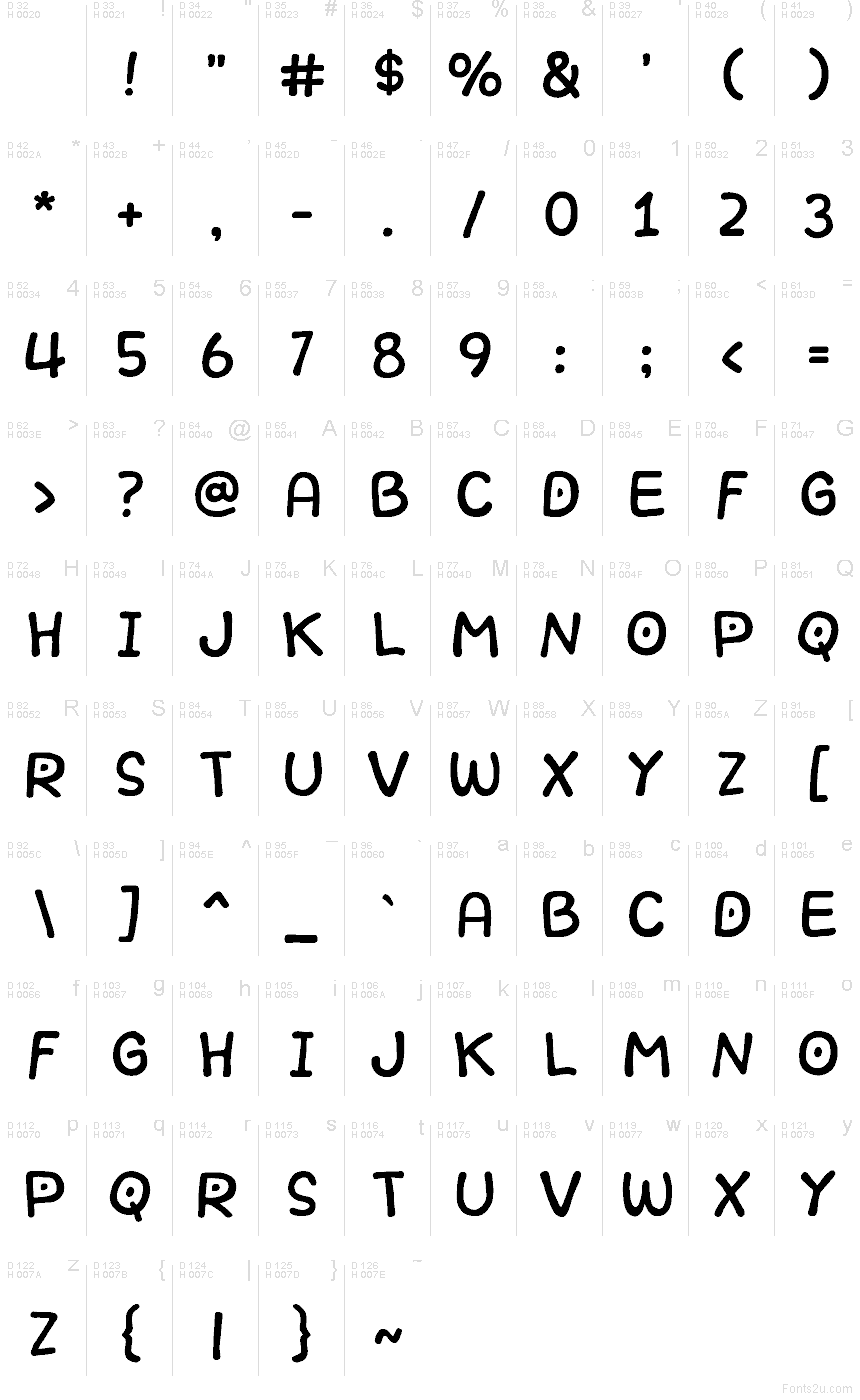 North Kidsの文字一覧：基本ラテン文字、1ページ目