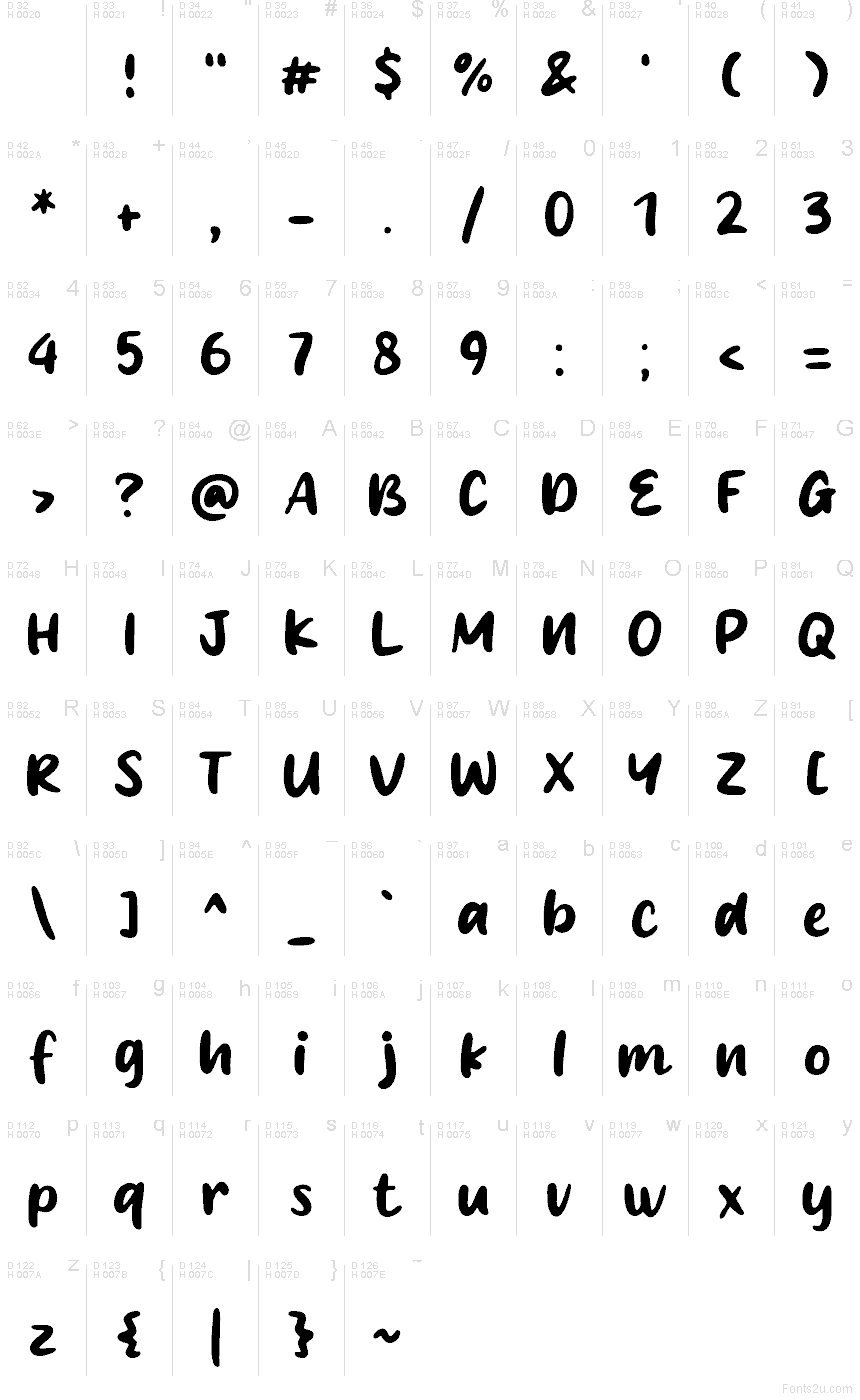 Nostalgic Letter 字符映射表：基本拉丁字母，第 1 页