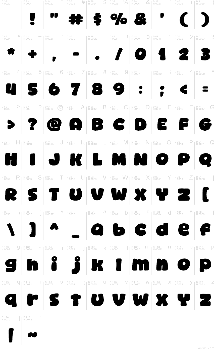 Nowster Cuteの文字一覧：基本ラテン文字、1ページ目