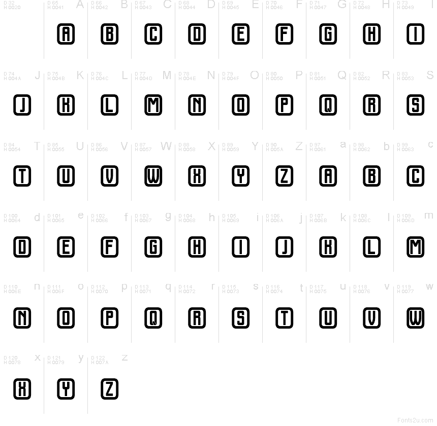 Oberding Flat Regular font character map: Basic Latin, page 1