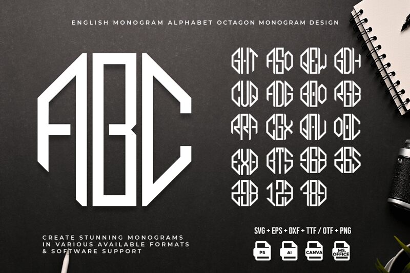 Octagon Monogram Alphabet Carattere