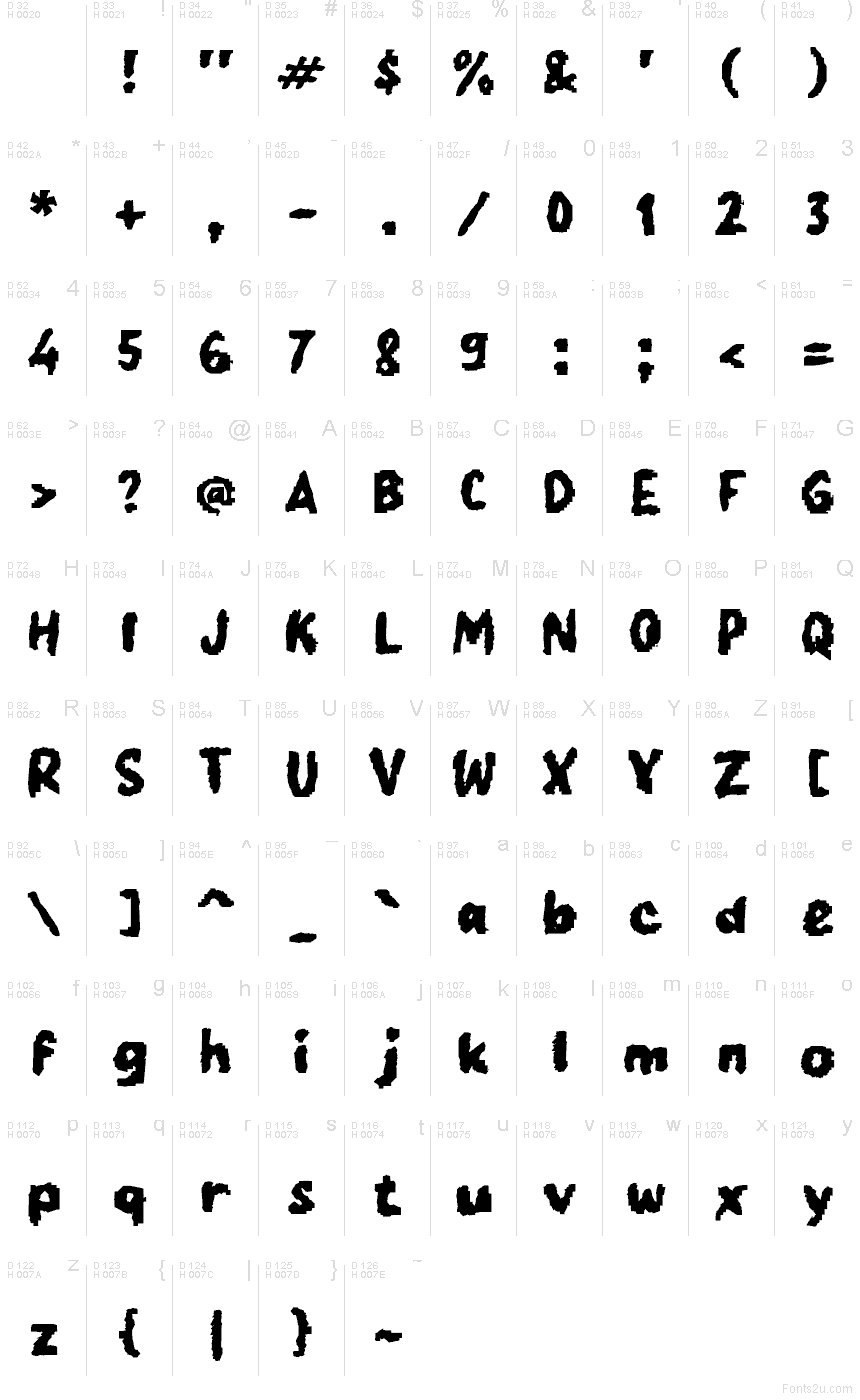 Odaria font character map: Basic Latin, page 1