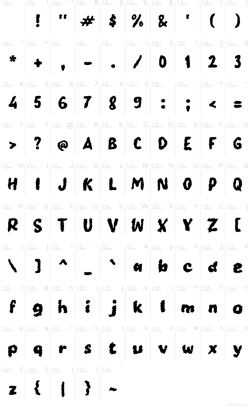 Olamren font character map: Basic Latin, page 1