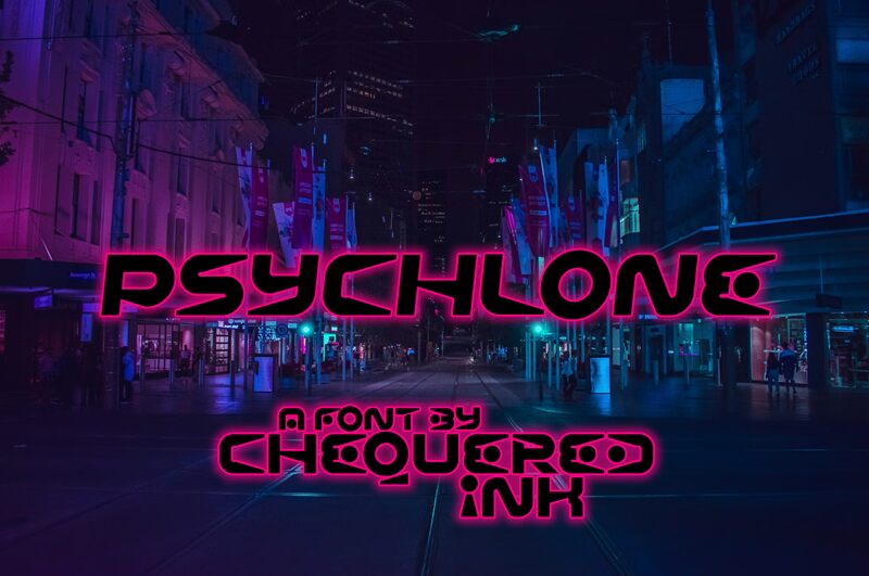 Prezentacja i próbka wizualna czcionki Psychlone
