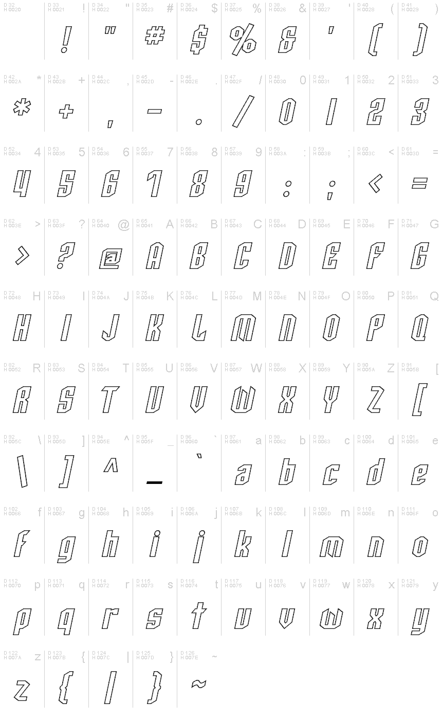 Sf Archery Black Outline Oblique Font 