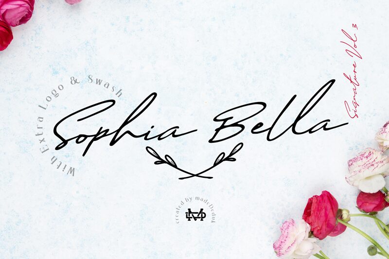 Présentation et spécimen de la police Sophia Bella DEMO
