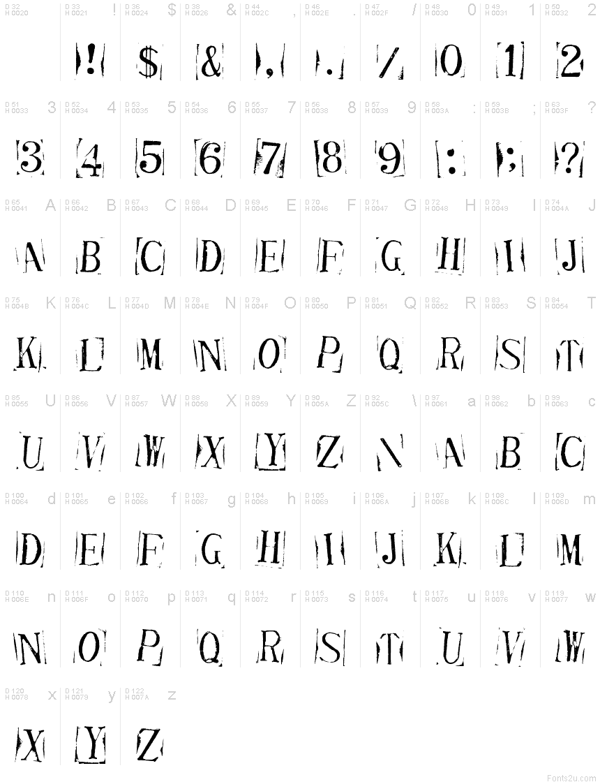 Základní latinka - Tabulka znaků