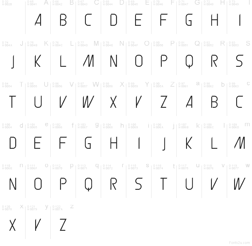 Mapa znakov písma Translator Extravagant Regular: Základná latinka, strana 1