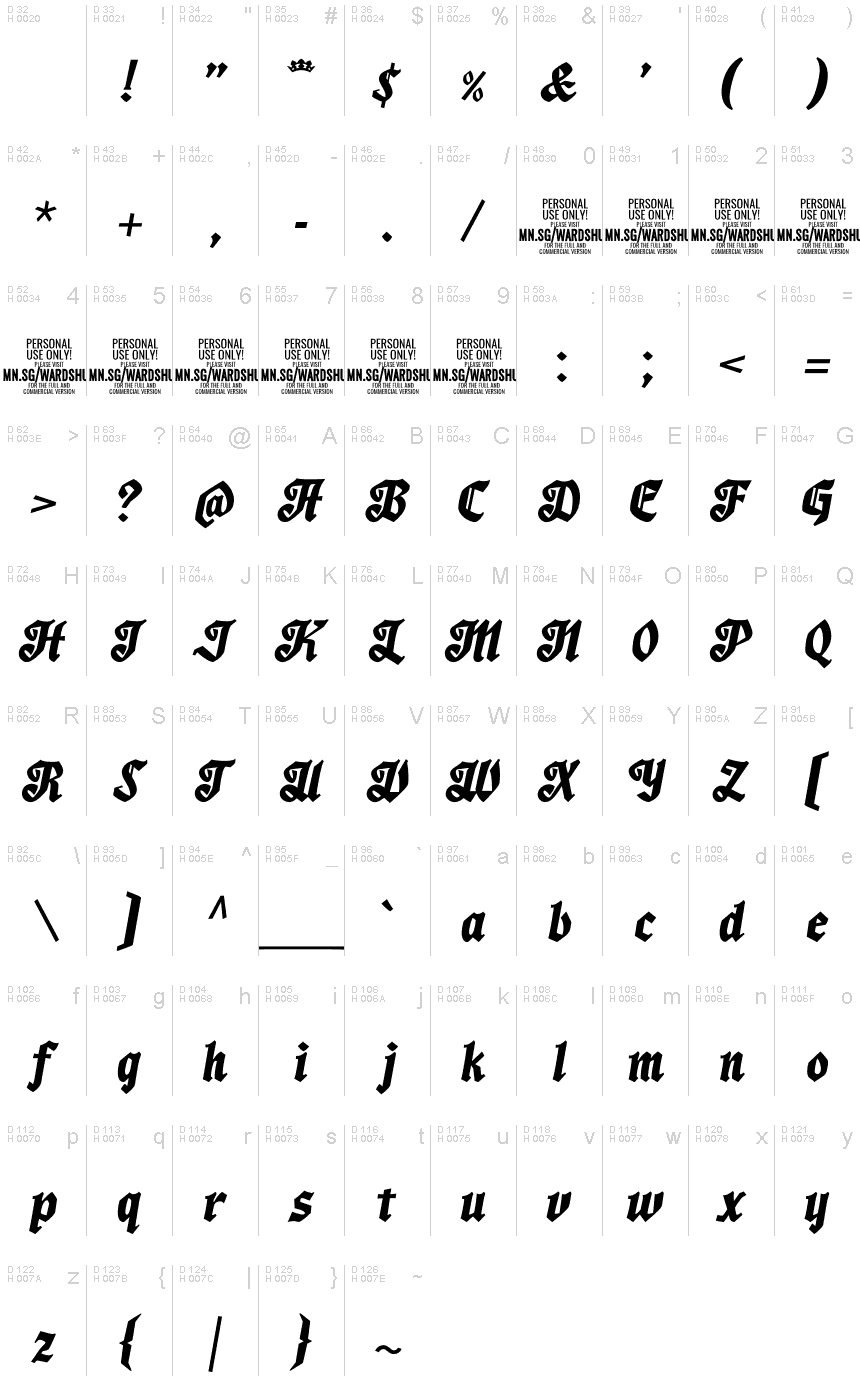 Latin de base - Table de caractères