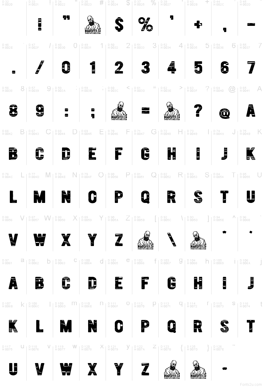 Table des caractères de Wood Chaos : Latin de base, page 1