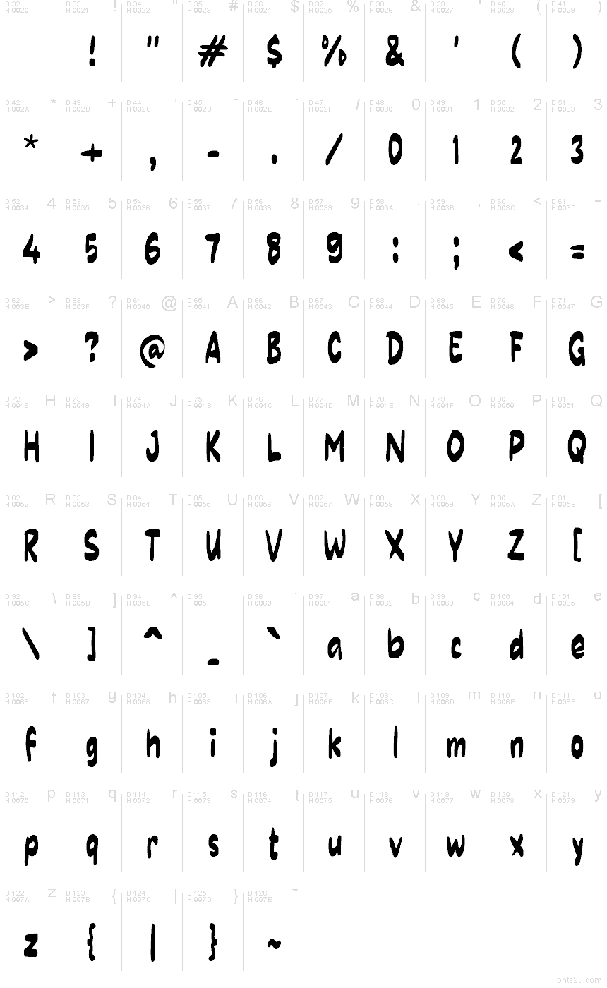 Table des caractères de Xabare : Latin de base, page 1