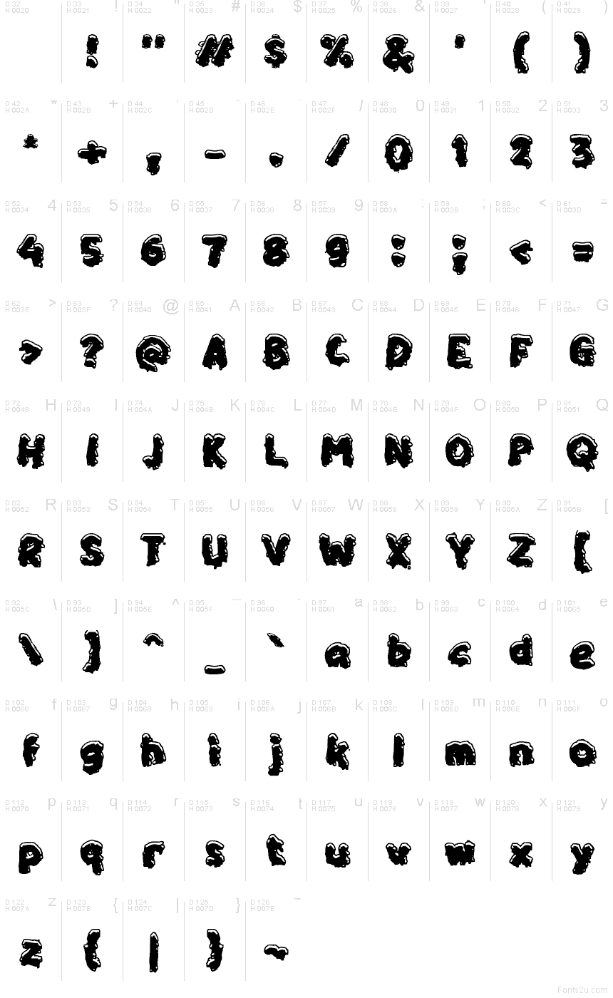 Y'cool font character map: Basic Latin, page 1