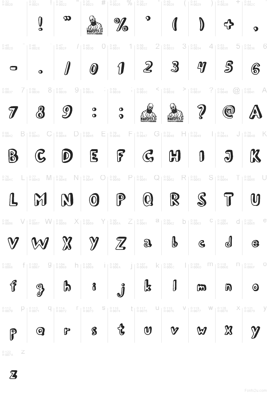 Young Rabbit font character map: Basic Latin, page 1